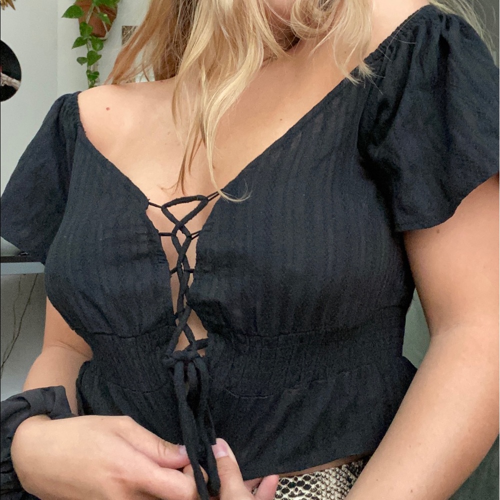 Princess Polly Black Crop Off The Shoulder Top